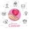 Hand with heart breast cancer set icons