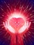 Hand Heart Light Beam Magic Power Love Background Red