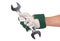 Hand held wrench with gloves on white background