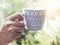 Hand hold Asian Blue and White Vintage Mugs Coffee Tea