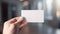 Hand hold blank plain white business card design mockup. Clear calling cards mock up template holding arm. Generative AI