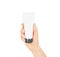 Hand hold blank white tube mock up . Empty cream bottle