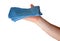 Hand hold blue dirty cloth rag wiping cleaning