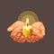 Hand hold candle light symbol for hope concept in realistic cartoon illustration vector on dark background