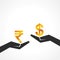 Hand hold dollar and rupee symbol to compare their