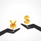 Hand hold dollar and yen symbol to compare their value