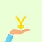 Hand hold Japanese yen sign isolated on background. Money, currency Cash symbol icon. Business, economy concept. Vector flat