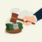 Hand hold judges gavel with money design vector illustration