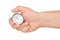 Hand hold mechanical analog stopwatch  on white