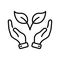 Hand Hold Organic Leaf Line Icon. Germinating Eco-Agriculture Outline Symbol. Cultivation Greenery Ecology Plant Linear