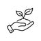 Hand Hold Organic Leaf in Soil Line Icon. Cultivation Greenery Ecology Plant Linear Pictogram. Germinating Eco