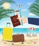 Hand hold passport boarding pass travel to beach