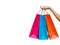 Hand hold shopping bags, white background