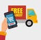 hand hold smartphone delivery shopping truck