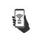 Hand hold smartphone, free WIFI icon. Flat design. Vector illustration