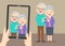 Hand hold Tablet pc with the grandparents photo