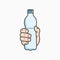 Hand hold water bottle. Male hand plastic water