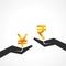 Hand hold yen and rupee symbol to compare their va