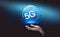 Hand holding the 5G hologram, wireless systems and internet of thing in future and standard of modern signal transmission.