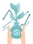 Hand holding bag with money tree vector illustration. Return on investment, profit opportunity plant, increase chart
