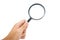 Hand holding black magnifier glass