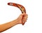 Hand holding a boomerang