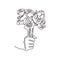 Hand holding bouquet of rose flowers minimalism continuous one line drawing