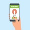 Hand holding cellphone for online shopping groceries. vector illustration