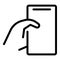Hand holding cellular icon outline vector. Smart phone