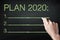 Hand holding a chalk and writing plan 2020