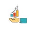 Hand holding a chart diagram flat line icon