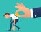 Hand holding coin inserting into back of businessman, business concept of pay salary vector illustration