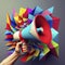 Hand holding colorful megaphone 3d cartoon with colorful background. Business concept.