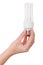 Hand holding compact fluorescent light bulb