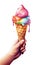 a hand holding the cone with a colorful scoop created with Generative Al technology