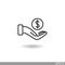 Hand holding dollar ,save money icon, salary money, invest finance, line symbols on white background.