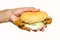 Hand holding Double fire chicken Burger
