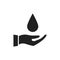 Hand holding drop water icon. Washing black symbol. Vector illustration