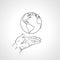 Hand holding the Earth. Palm hold the globe. Environment concept. Hand drawn sketch vector illustration