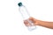 Hand, holding empty plastic bottle isolated on white background