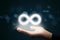 Hand holding endless infinity sign of virtual reality metaverse digital innovation VR game or internet future online simulation me