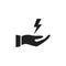 Hand holding flash icon. Power energy symbol vector illustration