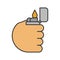 Hand holding flip lighter color icon