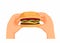 Hand holding fresh burger. fast food menu symbol with hands ready to eat, Cartoon illustration vector on white background