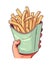 Hand holding fried French fries icon