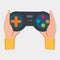 Hand holding gamepad isolated for gamer symbol concept vector illustration