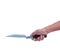 Hand holding garden tool equipment isolated white