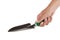 Hand holding garden trowel