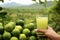 Hand holding a glass with freshly squeezed lime juice