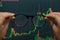 Hand holding glasses trade financial stocks and investments